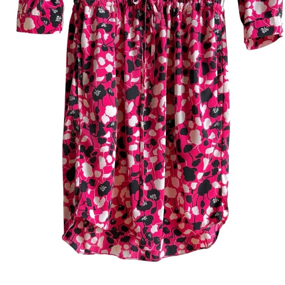 Diane Von Furstenberg Freya Size 0 Pink and Black Floral Silk Dress Tie Waist - Picture 3 of 15